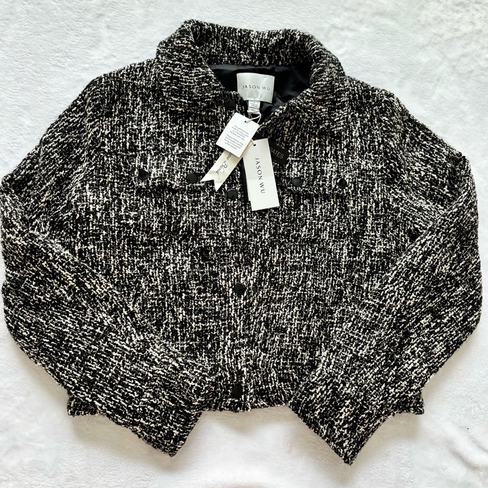 JASON WU Long Sleeve Tweed Collared Cropped Snap Front Blazer Jacket--NWT--2 - Picture 8 of 16